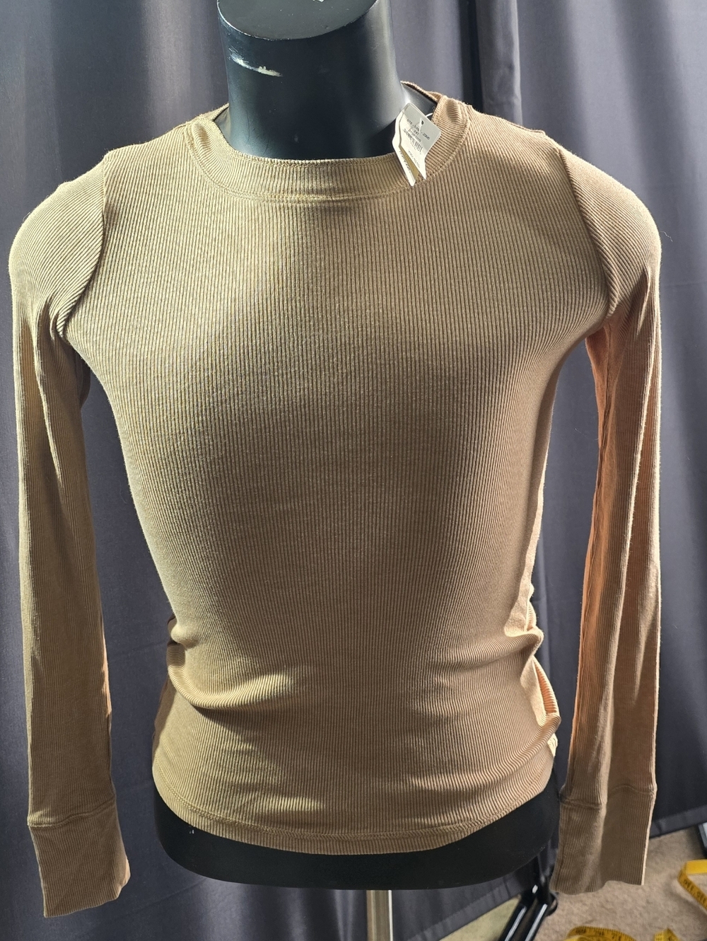Nwt Aerie Long Sleeve Ribbed Crewneck Top - Brown Small